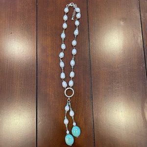 Statement piece necklace, blue and white gems